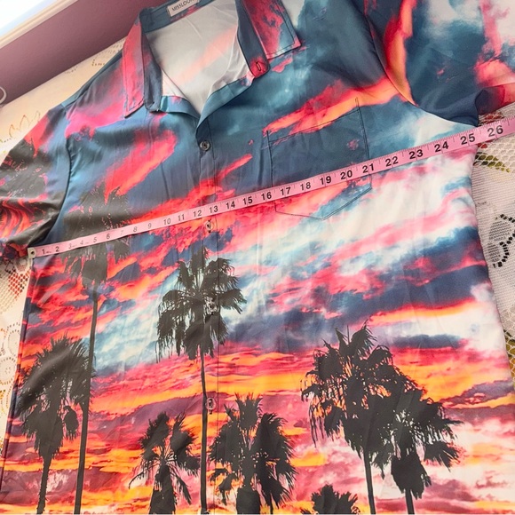 Misslook mens palm tree sunset design casual button down collared shirt, XXL - Picture 9 of 12